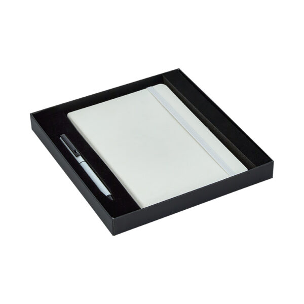 920-K Beyaz Hediyelik Set - 13X21 Not Defteri Metal Rubber Gövde Roller Kalem